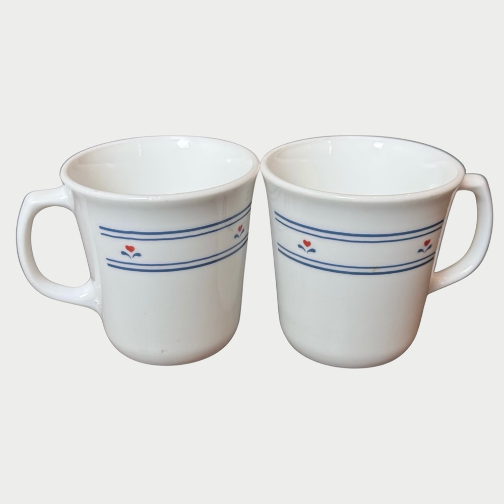 Corning Ware Country Hearts Vintage White Blue Red Hearts Set or 2